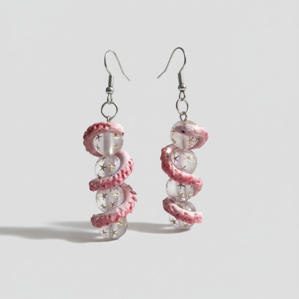 Pink Spiral Dangle Earrings